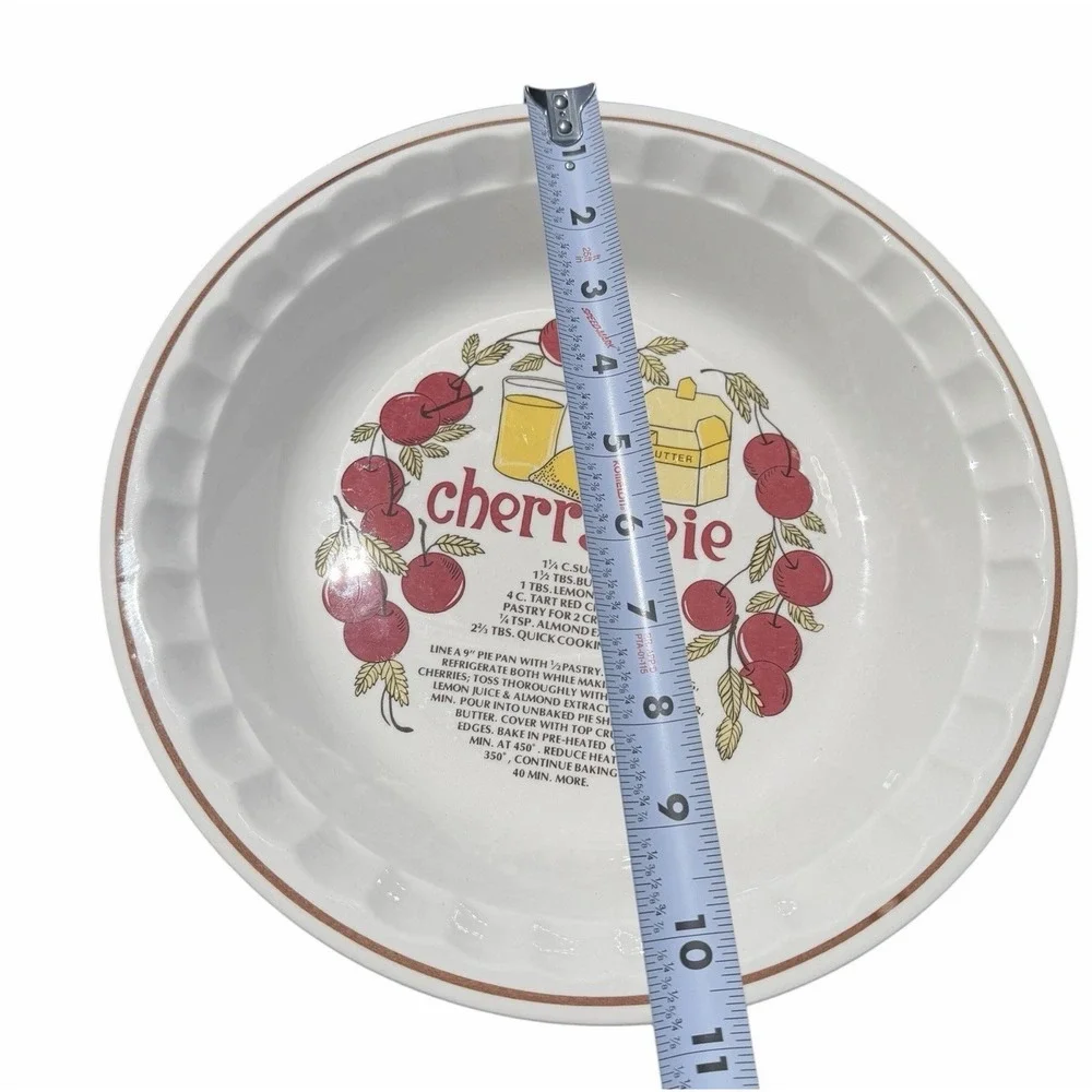 Vintage Hankook Cherry Pie Recipe Stoneware Deep Dish Pie Plate 10.75